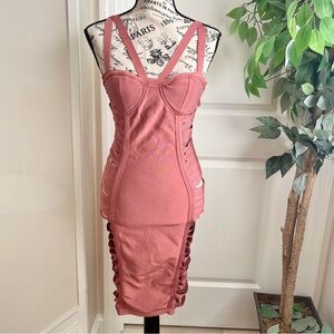 Miss Circle Side Cutout Bodycon Bandage Dress Mauve Pink Sz L